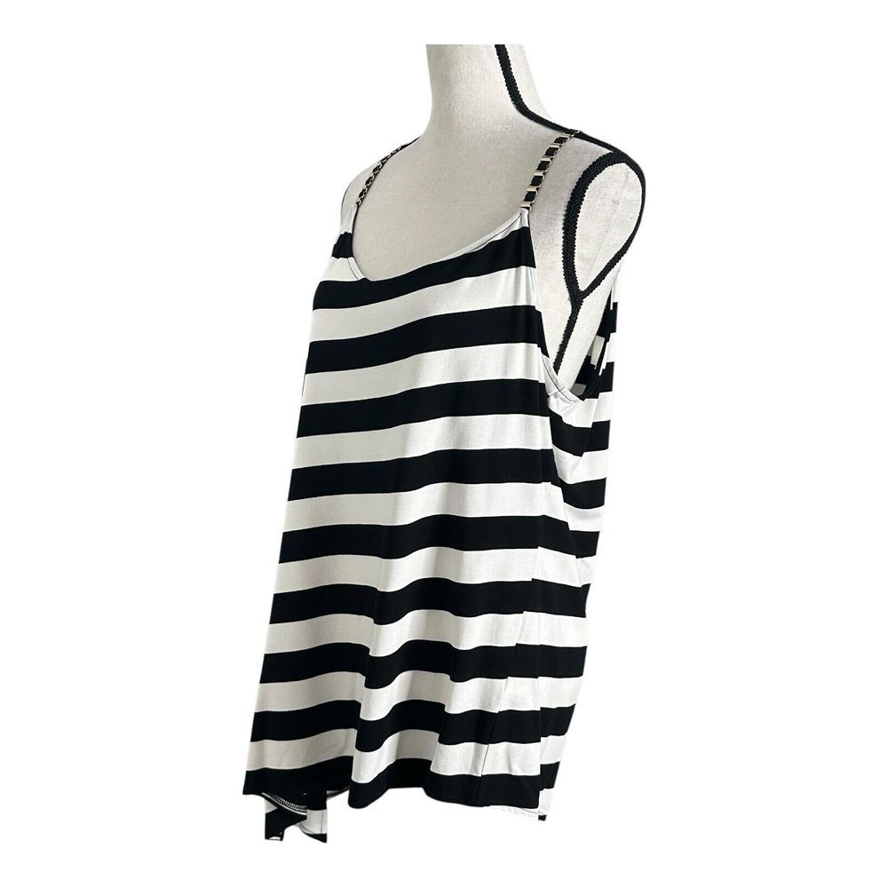 Black and white horizontal striped loose-fitting asymmetrical hem shirt dress XL - Picture 4 of 12